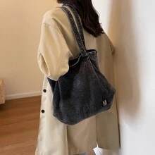 New Denim Women's Bag, Retro Casual Shoulder Underarm Bag, Canvas Large Capacity Tote Bag, Black - Black - View 8