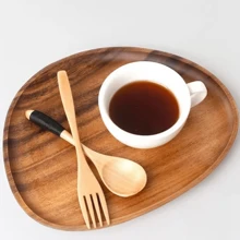 1pc Acacia Wood Dinner Plate Asymmetrical Oval Shape Wooden Tray For Restaurant,Kitchen,Christmas Gift