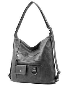 New Arrival Large Capacity Retro Fashionable Soft Leather Mom Bag With Multiple Pockets - Grey - View 5