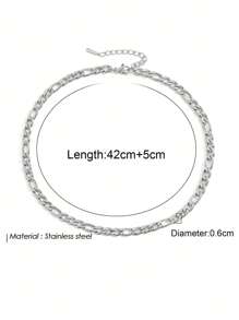 1條銀色男士費加羅鏈不鏽鋼時尚朋克項鏈，為男友送上聖誕禮物 - 銀色 - 查看 10