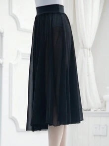 balletto 1pc Lettuce Edge Chiffon Ballet Skirt - Black - View 5