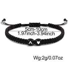 1 pulseira trançada com coração preto e branco + 26 letras, corrente de joias minimalista e versátil para casais com formato de coração