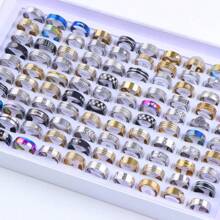 20 cái/gói Cổ điển Thép không gỉ Sọc Hình trái tim Nhẫn Với Viết chữ , Thích hợp Cho nam giới Như Hằng ngày Đồ trang sức Qủa tặng Hoặc Phụ kiện - Nhẫn hỗn hợp giá rẻ - Xem 4