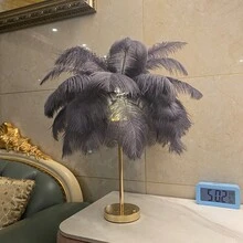 USB Powered Feather Lamp, No Built-In Battery, Home Bedside DIY Decor Lamp, Desk Table Lamp, LED Romantic Night Light For Dining Room, Wedding, European Style + 1 Data Cable Kit - Grey - View 3