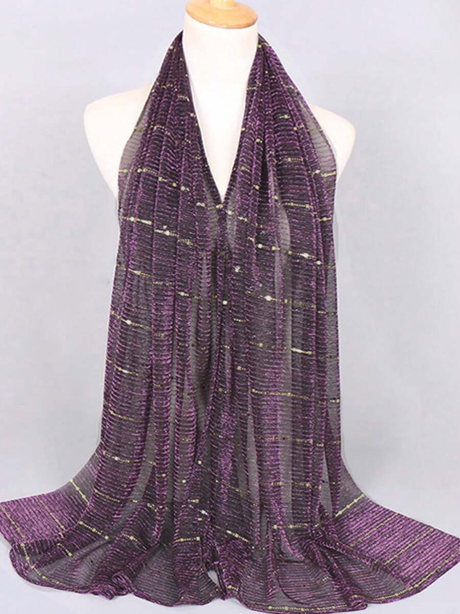 1 Chiếc Khăn Sheer Nhẹ Thời Trang Nữ Với Kim Sa Lấp Lánh Và Sợi Tơ, Kem Chống Nắng & Khăn Choàng Hình Học Thoáng Khí - Màu tím - Xem 1