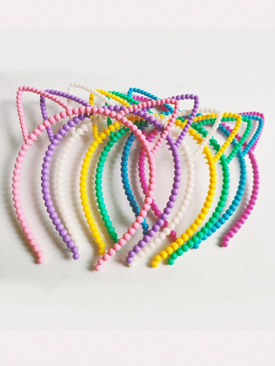 7pcs Kids New Cat Ear Headband Hair Hoop With Pearl & Candy Color For Festival Party