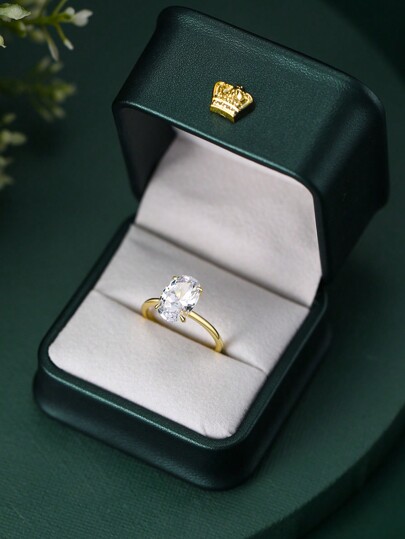 1 Peça Anel Clássico Oval De 3ct 925 Prata Esterlina Banhado A Ouro 14k Com Caixa De Presente, Para Namorada, Anel De Casamento De Aniversário De Jóias Finas