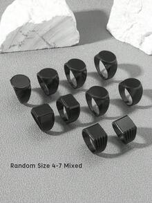 20入組時尚簡約的幾何造型戒指(隨機小尺寸4-7混合),圓形、橢圓形、矩形和正方形戒指套裝,黑色,適合日常配戴或送禮 - 黑色 - 查看 5