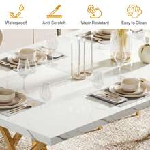 Tribesigns Modern Dining Table For 4-6 People, 63" Large Rectangular Kitchen Table With Faux Marble Tabletop And Gold Geometric Legs, Unique Dinner Table Kitchen & Dining Room Furniture, Decor Home Furniture, White And Gold - White & Gold - View 8