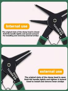 1pc Shaft/hole Retaining Ring Plier, 2-in-1 Inner/outer Ring Removal Tool For Mechanic, Automotive Repair, Spring Disassembly, Compatible With Multiple Retaining Ring Types, Also Known As Hole Block Ring Pliers, Internal And External Ring Pliers, Spring Removal Pliers - Green - View 6