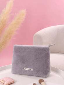 1pc Makeup Bag Plush Cosmetic Bag Waterproof,Women Bags For Make Up , Small Bag Storage Makeup Case,Travelling Bags For Ladies,Pencil Case Daily Big Large Capacity Makeup Brushes Travel Toiletry Bag Organizer Make Up Bag Lamb Cashmere Gift - Grey - View 8