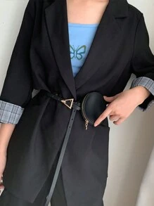 1個女士安全包,三角扣式街頭時尚腰帶,圓形袋子,多功能裝飾性pu皮革腰帶,可結繩,多用途拉鍊口袋腰包