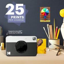 Kodak Printomatic Instant Camera, Art Bundle + Zink Paper 20 Sheets + 8x8 Cloth Scrapbook + 12 Twin Tip Markers + 100 Border Stickers + 6 Decorative Scissors + Washi Tape - ZINK 2x3" Sticky-Backed Photo Paper, Instant Print Camera With ZINK ZERO INK Technology - màu đen - Xem 6