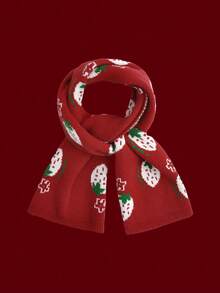 1條女士實色草莓珊瑚絨針織加厚保暖聖誕時裝圍巾,適用於秋冬季節 - 紅色 - 查看 2