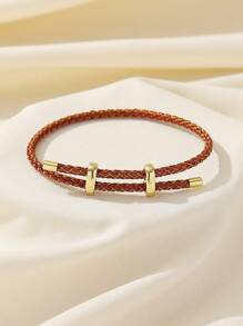 1 件學院風鋼絲銅扣 Pu 單環可調手鍊適合女士 Diy 首飾 - 彩色 - 查看 1