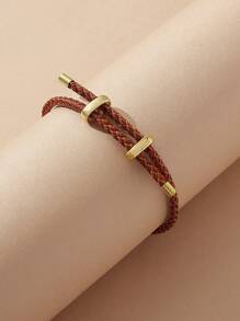 1 件學院風鋼絲銅扣 Pu 單環可調手鍊適合女士 Diy 首飾 - 彩色 - 查看 5