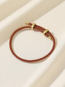 1 件學院風鋼絲銅扣 Pu 單環可調手鍊適合女士 Diy 首飾 - 彩色 - 查看 4