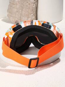 1支男女適用橙色斑點框架運動眼鏡,采用金色膜層、印花海綿層,防霧,適用於滑雪、騎行、戶外活動