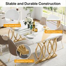 Tribesigns Modern Dining Table For 4-6 People, 63" Large Rectangular Kitchen Table With Faux Marble Tabletop And Gold Geometric Legs, Unique Dinner Table Kitchen & Dining Room Furniture, Decor Home Furniture, White And Gold - White & Gold - View 7
