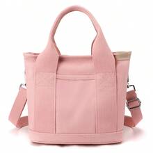 一件粉色日系帆布千層包拉鍊款多隔層手提包饅頭袋女士單肩包斜跨小包 - 粉色 - 查看 3