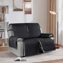 1/2/3 Seat Waterproof Recliner Sofa Cover, Non Slip Recliner Chair Covers, Washable Reclining Couch Cover Outdoor Cushion Covers Garden Furniture Protector With Elastic Straps Pocket For Pets, Cats, Dogs Black - 黑色 - 查看 3
