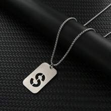 1pc Hollow Out Letter Necklace For Men, Hip Hop Sweater Chain Jewelry, Rectangular Smooth Tag Pendant - Silver - View 34