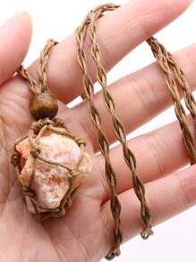 1入組天然石頭編織繩原石吊墜項鍊，迷人的男女珠寶配件，日常禮物 - 1件 - 查看 24