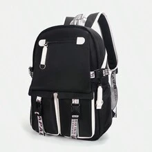 休閒校園背包,防水面料,多個隔層,大容量,適用於商務、旅行、學校,男女通用的輕便背包,適合15寸筆記型電腦,黑色背包,適用於旅行、度假及學校用品,學校大學生男子禮物。 - 黑與白 - 查看 3