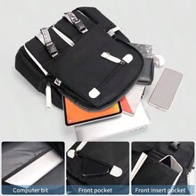 休閒校園背包,防水面料,多個隔層,大容量,適用於商務、旅行、學校,男女通用的輕便背包,適合15寸筆記型電腦,黑色背包,適用於旅行、度假及學校用品,學校大學生男子禮物。 - 黑與白 - 查看 2