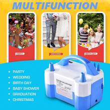 Bomba de Globo de Aire eléctrica, Inflador de Globos con Modo Automático y Semiautomático, Bomba Portátil de Doble Boquilla para Decoración de Fiestas Cumpleaños Bodas y Festivales, Inflador de Globos para Decoración, Fiesta , Navideña - Azul - Ver 7