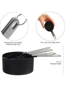 4pcs Stainless Steel Measuring Cups And Spoons Set, Stackable With Plastic Handles, Precise Measurement For Dry And Wet Ingredients, Including Small Tea Spoon - Black - View 9