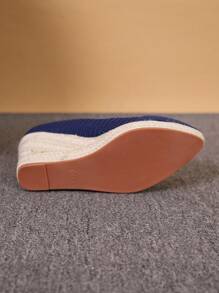 女士厚底高跟鞋舒適厚底亞麻底四季鞋 - 藍色 - 查看 4