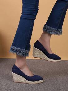 女士厚底高跟鞋舒適厚底亞麻底四季鞋 - 藍色 - 查看 6