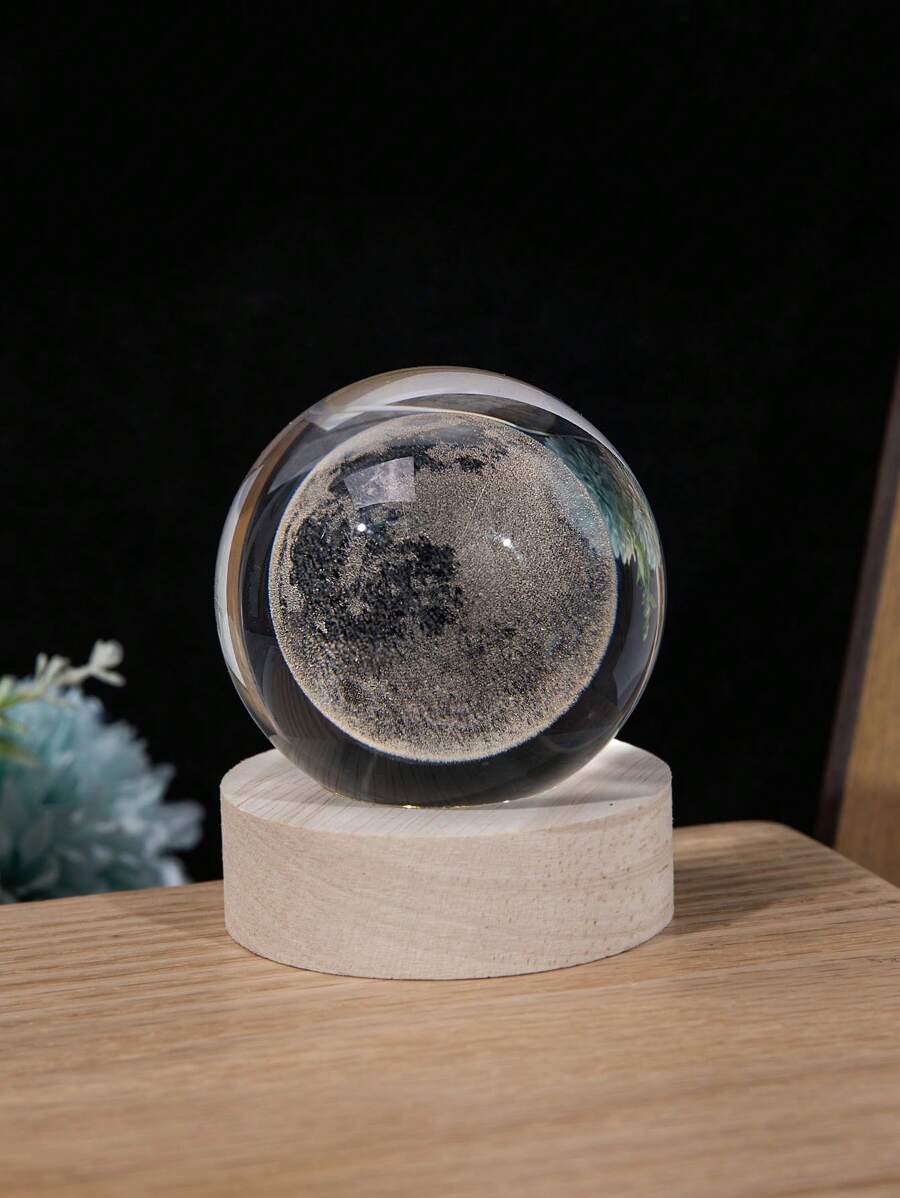 1pc Universal Led Light Up Moon Crystal Ball Desk Night Light, Starry Sky Glass Decoration
