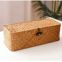 1pc Seagrass Woven Box, Home Display Decor Storage Box, Gift Wrapping Box, New Year Gift Packaging And Storage Box, Bedroom Living Room Home Organizing And Storage Basket, Metal Frame Garden Planters, Modern Bohemian Rope Hanging Baskets, Natural Mix Rattan Accents For Coastal Vibes Patio Decor,For Back To School