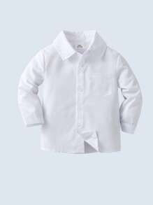 Young Boy White Long Sleeve Shirt With Front Button Closure And Turn-Down Collar, Suitable For School, Activities And Festivals - White - View 1