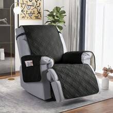 1/2/3 Seat Waterproof Recliner Sofa Cover, Non Slip Recliner Chair Covers, Washable Reclining Couch Cover Outdoor Cushion Covers Garden Furniture Protector With Elastic Straps Pocket For Pets, Cats, Dogs Black - 黑色 - 查看 4