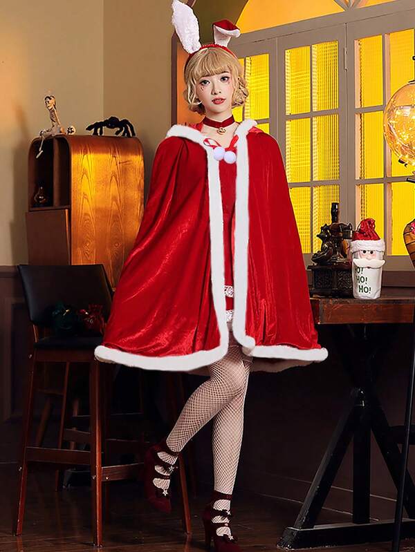 1 pieza Capa de reina de fiesta de mujer disfraz de conejita sexy rojo festival de Navidad