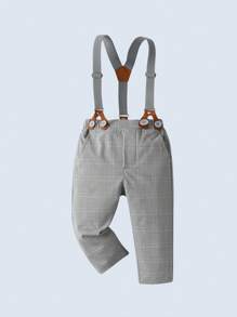 BOARNSEORL Set da 2 pezzi per ragazzi di elegante stile: camicia a maniche lunghe con fiocco e pantaloni con bretelle, alla moda, adatto per compleanno, festa, eventi, matrimonio