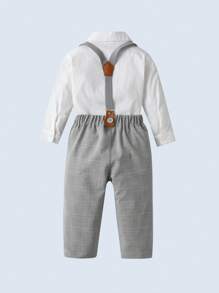 BOARNSEORL Set da 2 pezzi per ragazzi di elegante stile: camicia a maniche lunghe con fiocco e pantaloni con bretelle, alla moda, adatto per compleanno, festa, eventi, matrimonio