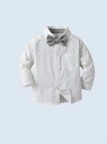 BOARNSEORL Set da 2 pezzi per ragazzi di elegante stile: camicia a maniche lunghe con fiocco e pantaloni con bretelle, alla moda, adatto per compleanno, festa, eventi, matrimonio