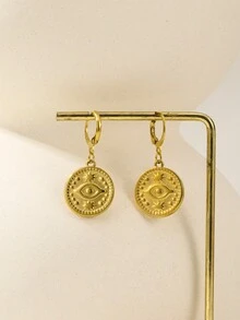 1對男女適用個性時尚18k插銀守護眼不鏽鋼垂墜耳環,適合日常佩戴 - 守望者眼睛 - 查看 9