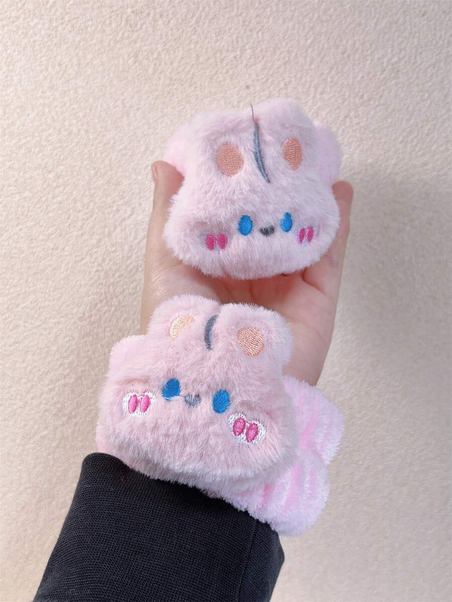 2pcs/Set Women's Cartoon Plush Animal Wristband Hair Ties For Daily Life, Commuting, Moisture Prevention - Pink - View 1