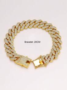 kuuioe 1pc Europe & America Style Hip-Hop Men & Women Full Diamond Chain Necklace & Bracelet, 20-60cm