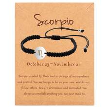 1pc Women's Handmade Woven Stainless Steel 12 Constellations Bracelet With Card For Birthday Gift - Black - View 24