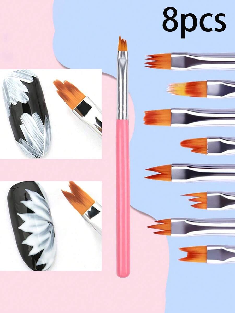 8入組指甲彩繪畫筆套裝,適用於花卉、鋸齒、花瓣、直線繪畫、指甲打磨