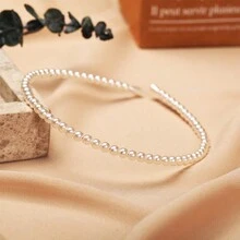 歐美風格的假珍珠頭帶公主新娘頭箍,適合女性使用,優雅適用於婚禮或日常生活 - 杏色 - 查看 3