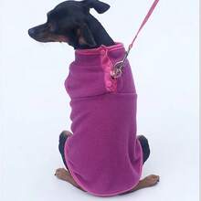 1件新款寵物狗衣服,立領鈕扣前美式羊毛衣（無袖）輕量短毛絨,帶有牽引環 - 中紫紅色 - 查看 5