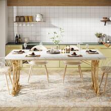 Tribesigns Modern Dining Table For 4-6 People, 63" Large Rectangular Kitchen Table With Faux Marble Tabletop And Gold Geometric Legs, Unique Dinner Table Kitchen & Dining Room Furniture, Decor Home Furniture, White And Gold - White & Gold - View 4