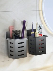 1 Miếng Phòng tắm Hộp đựng Cái giá Với Trong suốt Thiết kế Đối với Bàn chải đánh răng , Kem đánh răng , Lược , Trắng Màu sắc , Đen Lắp đặt Dấu ngoặc , Khoan Cần thiết - màu đen - Xem 2